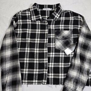 NWT Love For Humanity Couture Crop Flannel Raw Hem Black Plaid XXL Long Sleeve